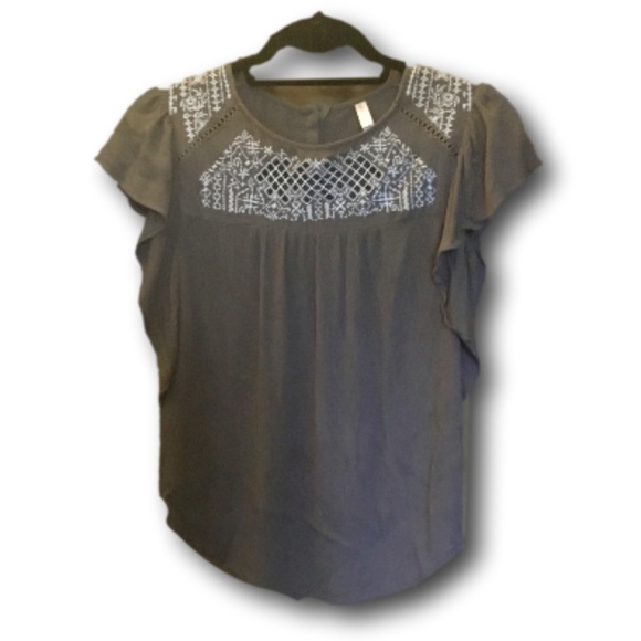 Sage Green Side Ruffle Tee with Embroidery - Picture 1 of 2